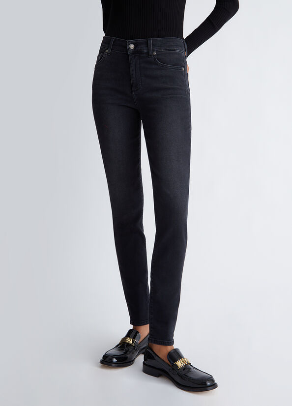 Jeans nero skinny vita alta