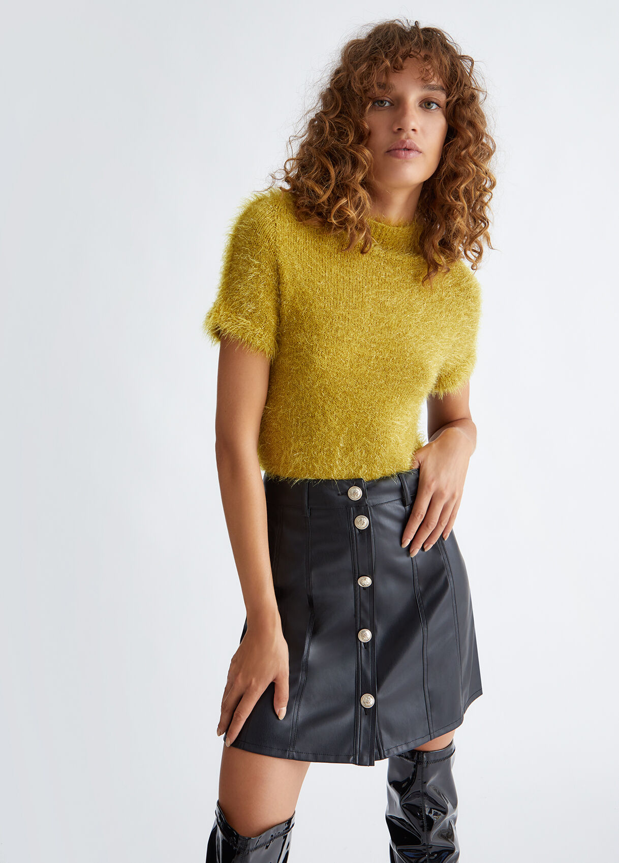 Fur-effect knit top