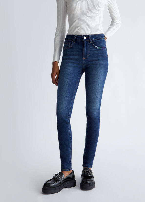 Jeans skinny vita alta con strass