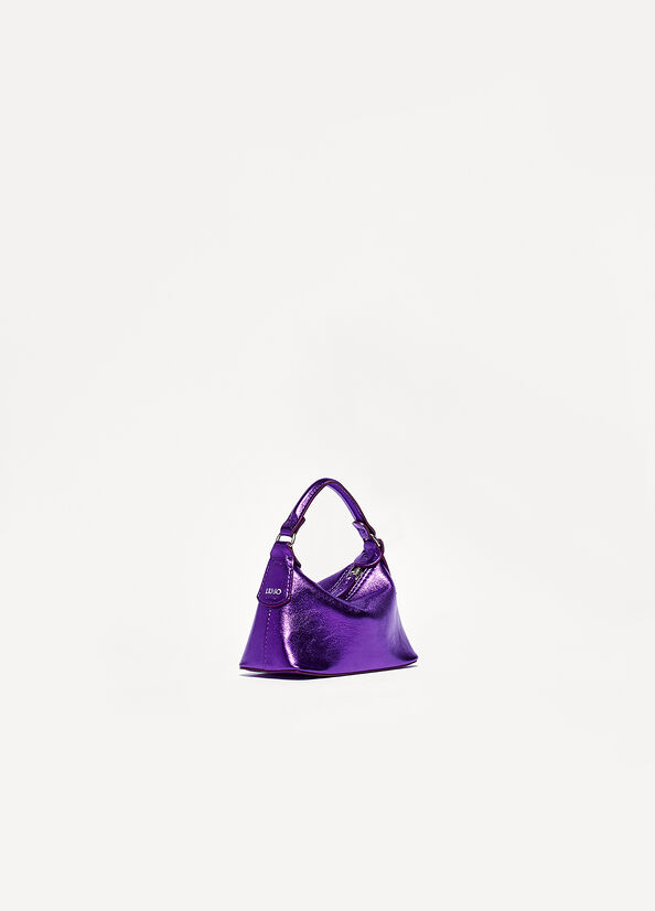Micro borsa hobo in pelle laminata