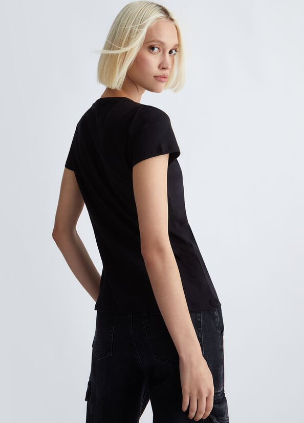 T-shirt con logo e strass