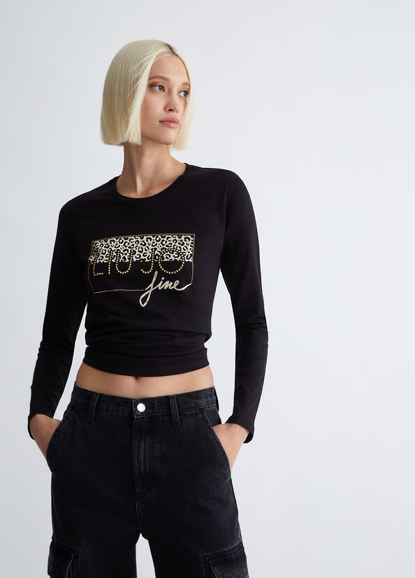 T-shirt ecosostenibile con logo e strass