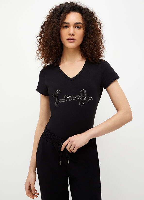 T-shirt con logo e strass