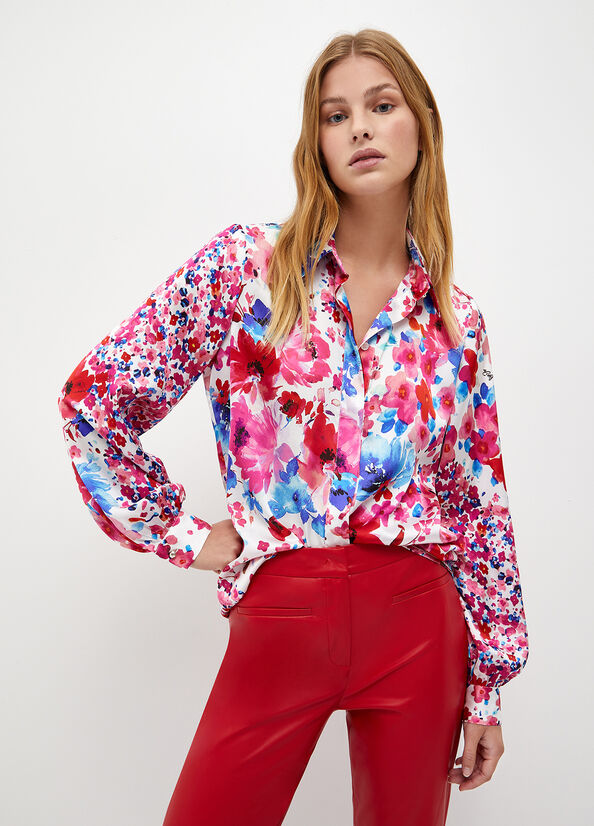 Camicia floreale in raso