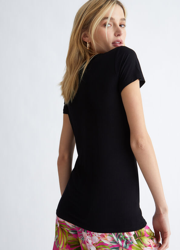 T-shirt con logo e strass