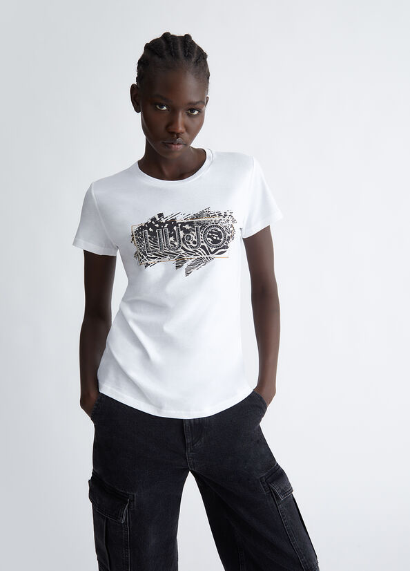 T-shirt ecosostenibile con logo e strass