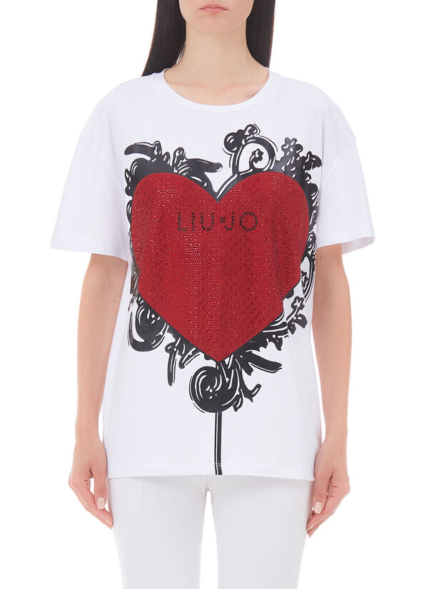 T-shirt con stampa e applicazioni