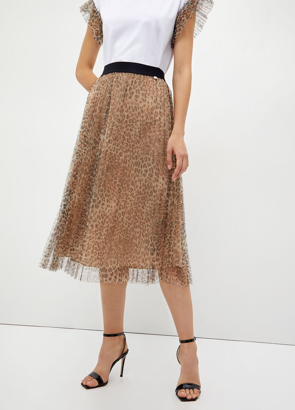 Gonna plissé con stampa animalier