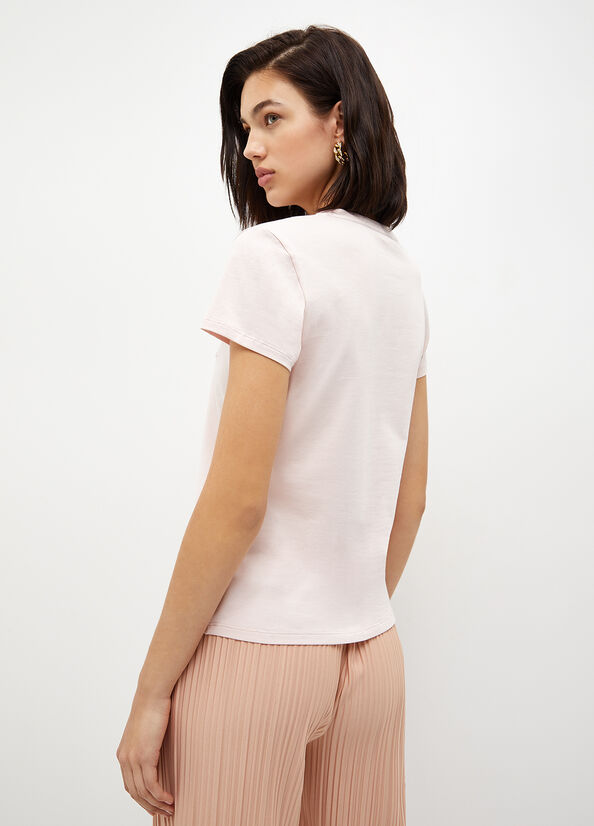 T-shirt con logo e pizzo