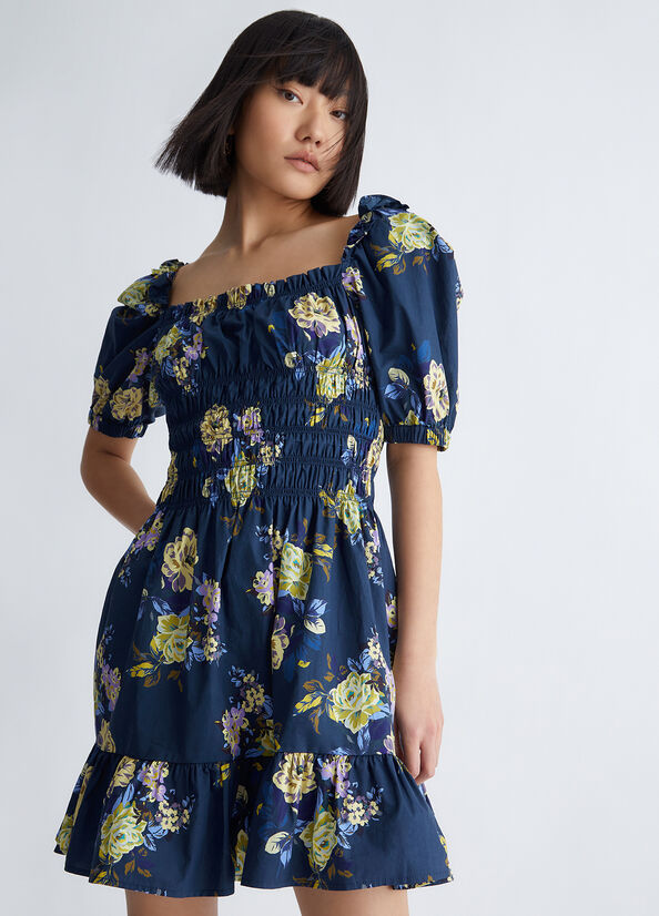 Vestito floreale in denim