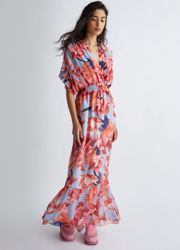 Vestito lungo elegante in misto seta