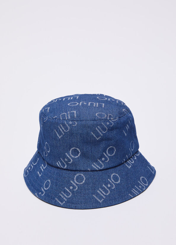Cappello bucket in denim con logo