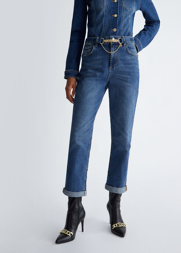 Jeans straight con risvolto