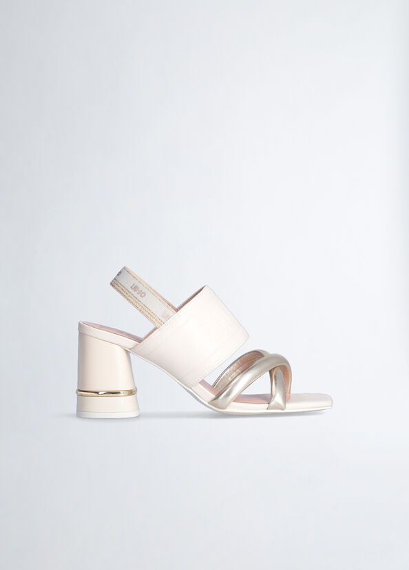 Sandali tacco largo e maxi logo