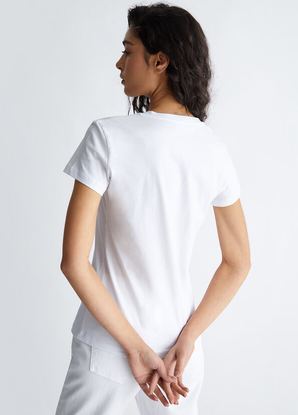 T-shirt con stampa e strass