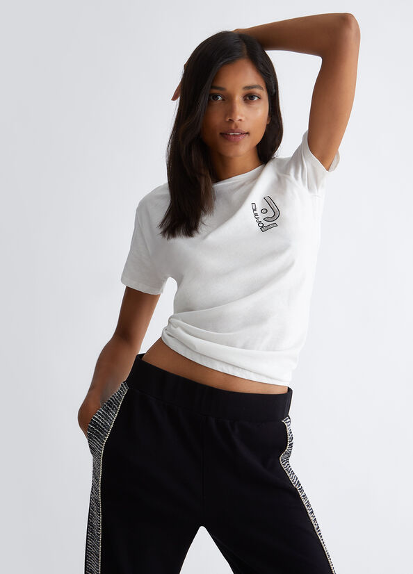 T-shirt con logo e strass