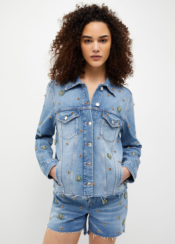Giubbotto in denim con strass