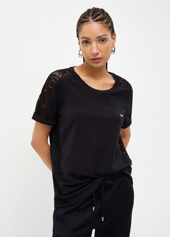 T-shirt con dettagli in pizzo