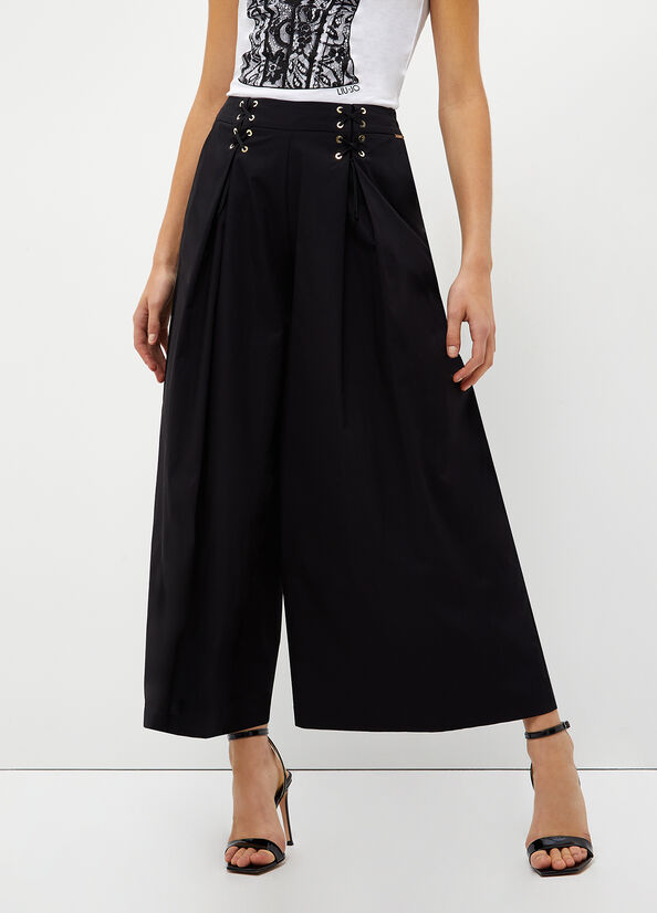 Pantaloni cropped in popeline