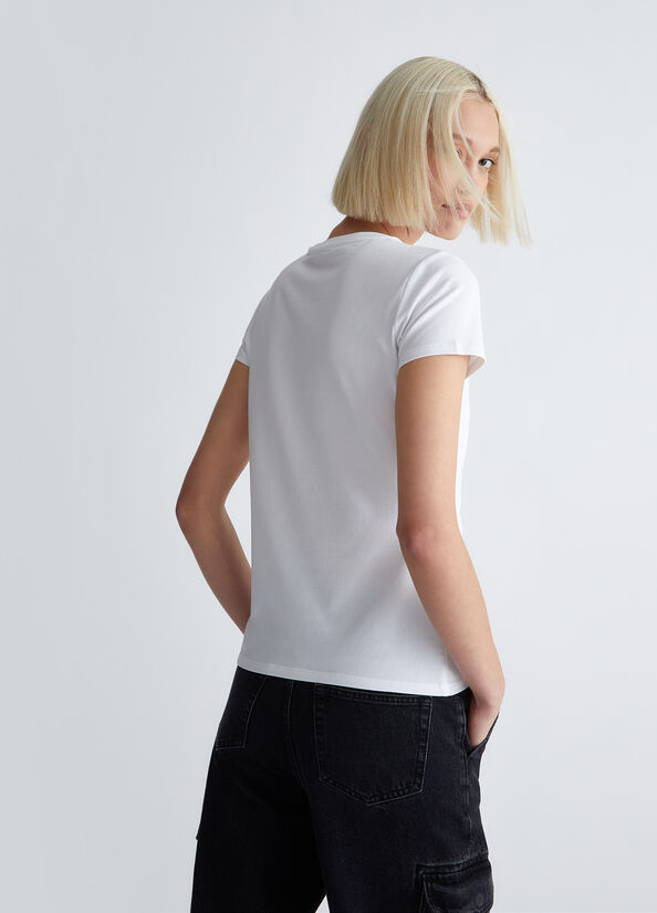 T-shirt ecosostenibile con stampa e strass