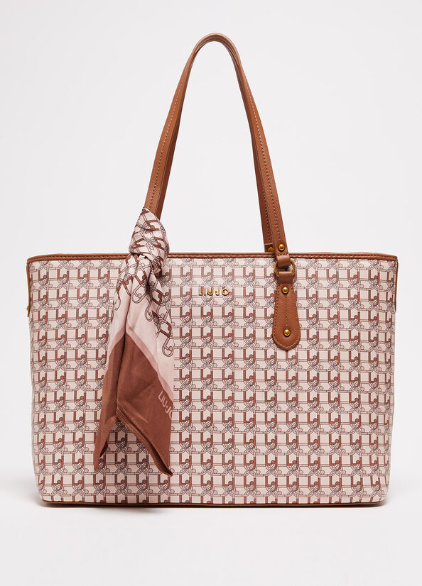 Borsa shopping con logo e foulard
