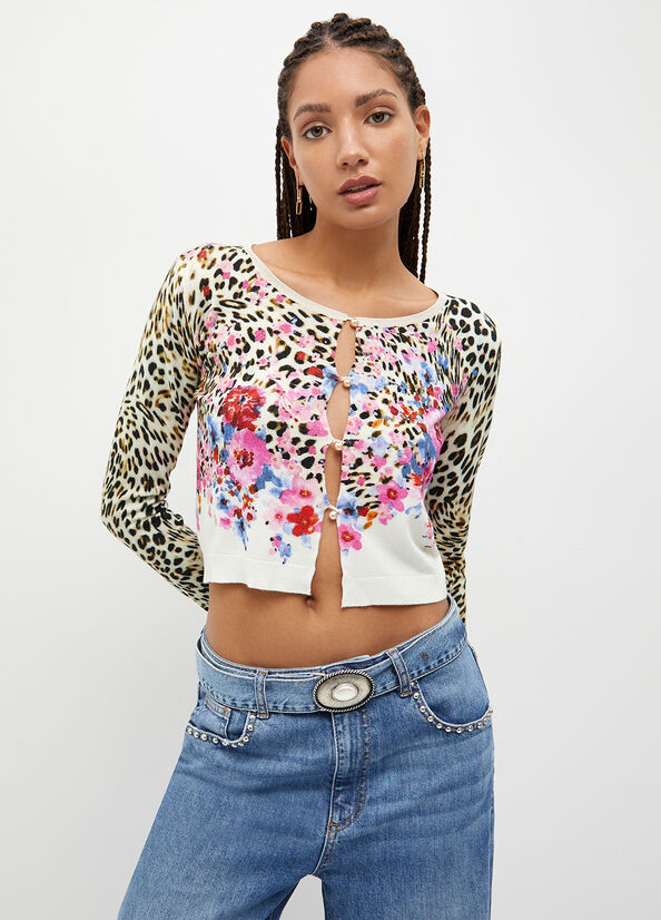 Cardigan animalier floreale