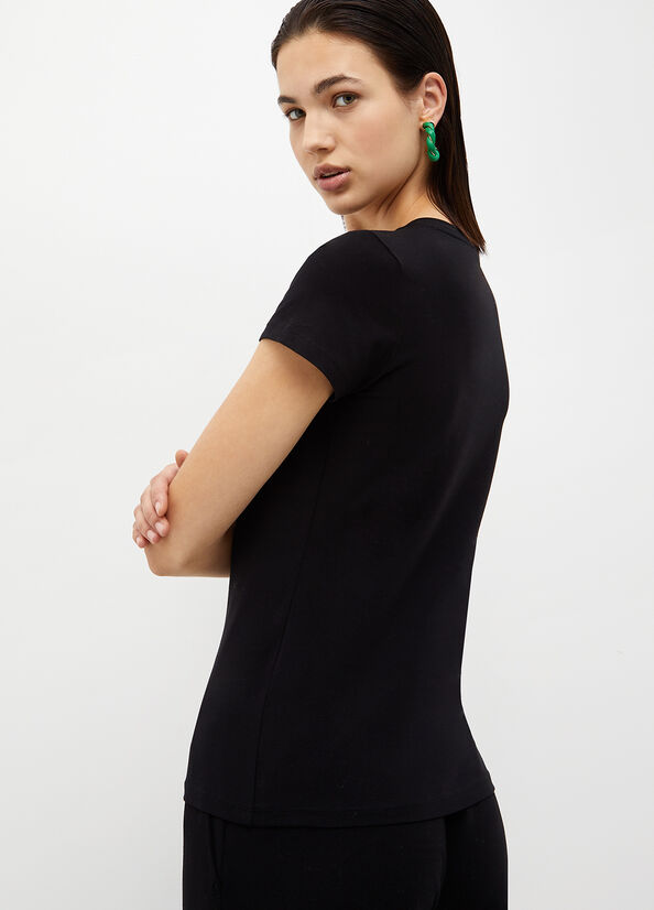 T-shirt con logo e strass
