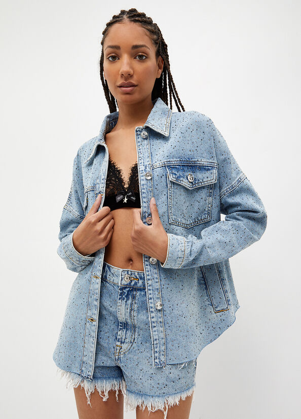 Giubbotto in denim con strass
