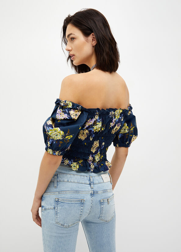 Top floreale in denim