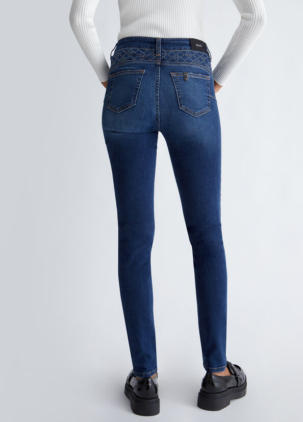 Jeans skinny vita alta con strass