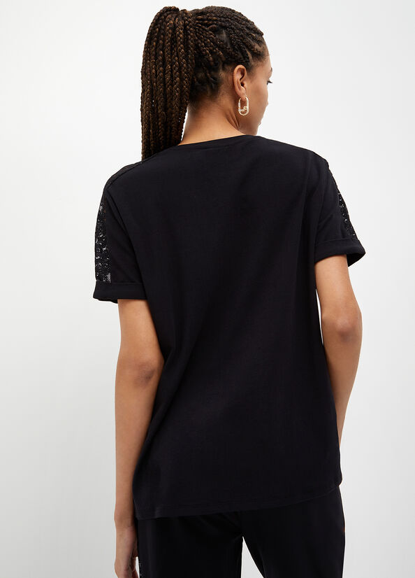 T-shirt con dettagli in pizzo