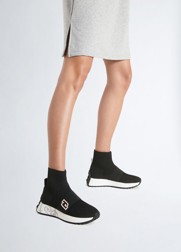 Sock sneakers nere con logo