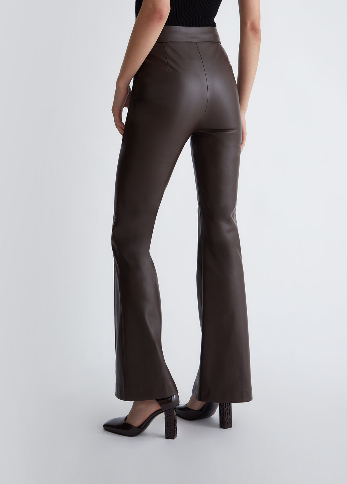 Coated fabric flared trousers