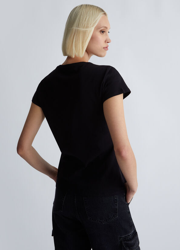 T-shirt con logo e strass