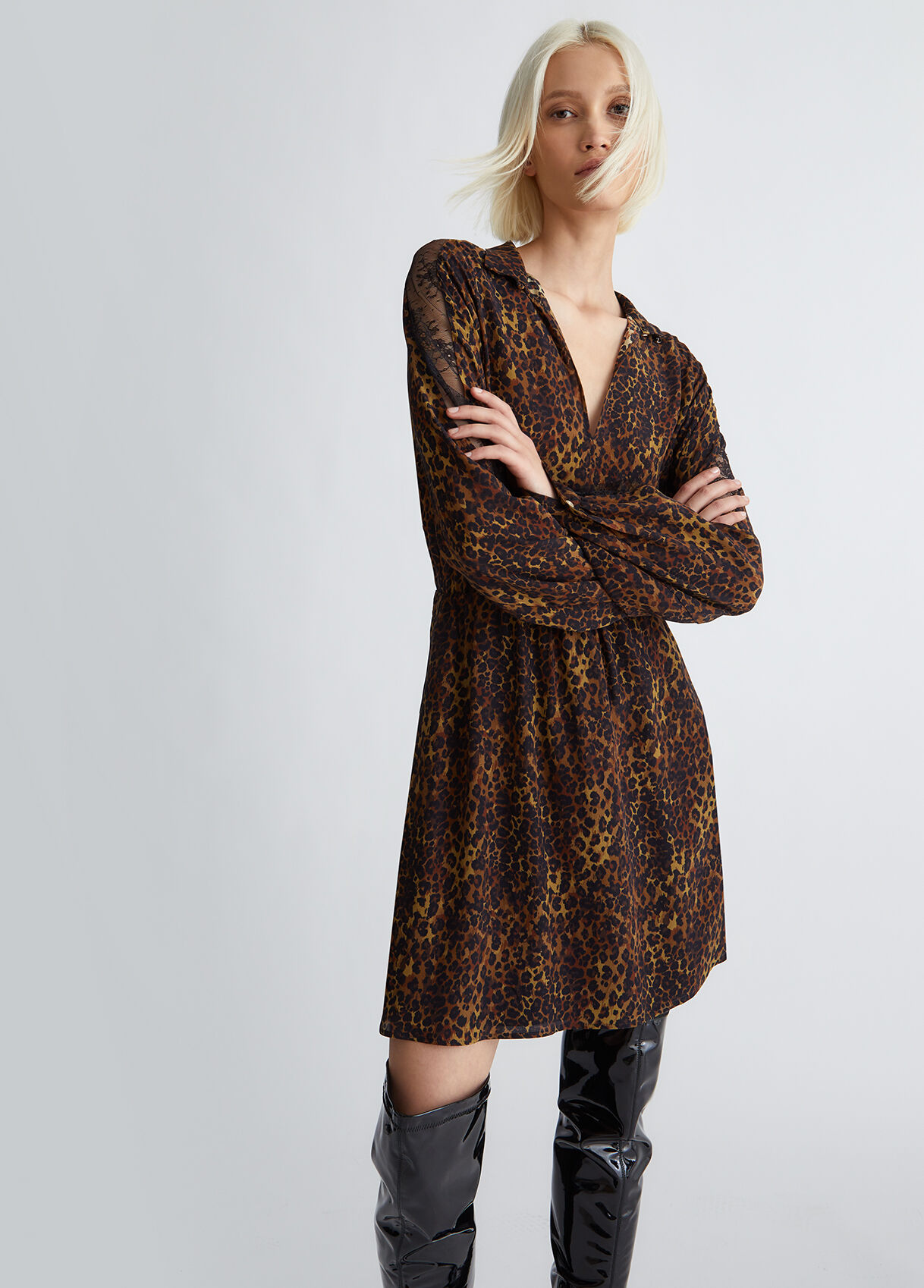 Animal-print silk dress