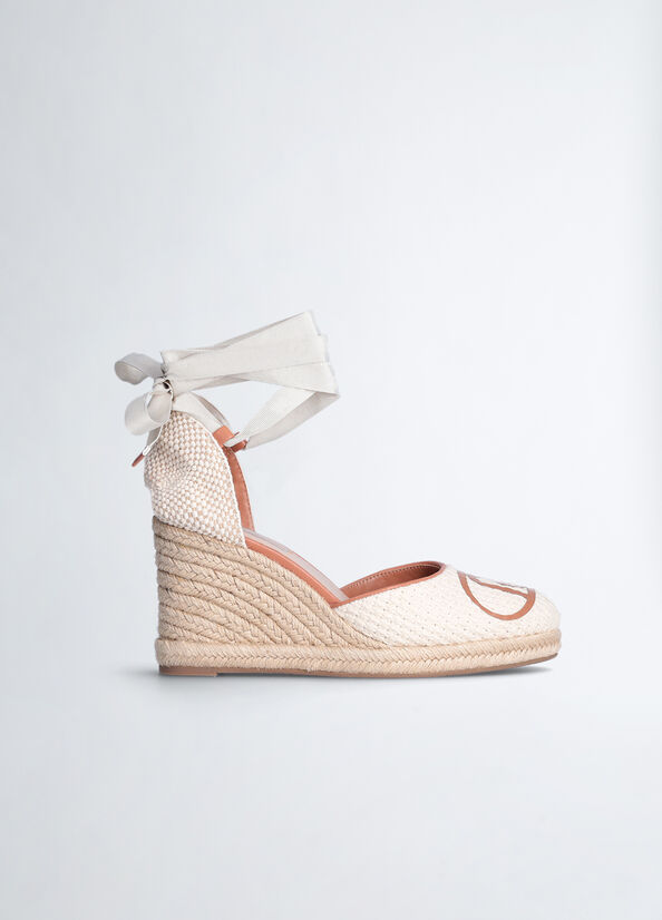 Espadrillas effetto rafia con zeppa