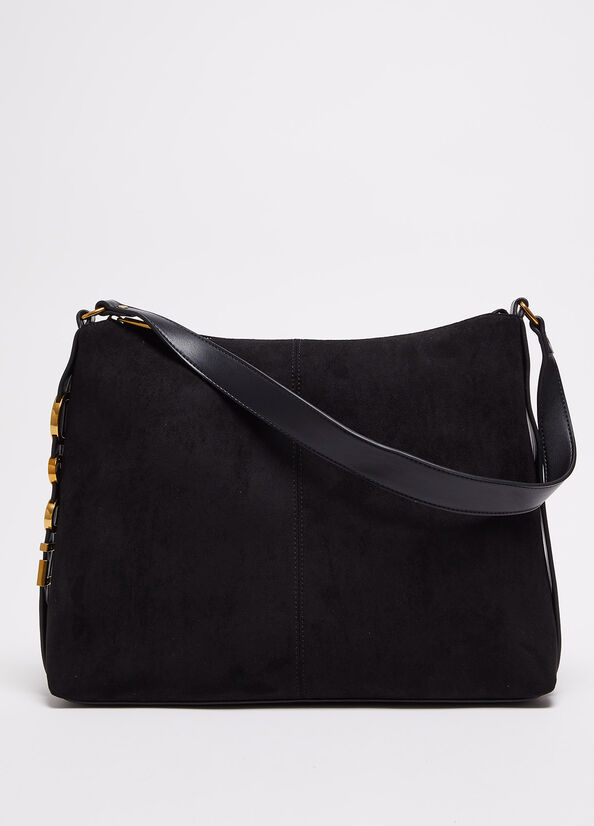 Borsa shopping in suede con logo