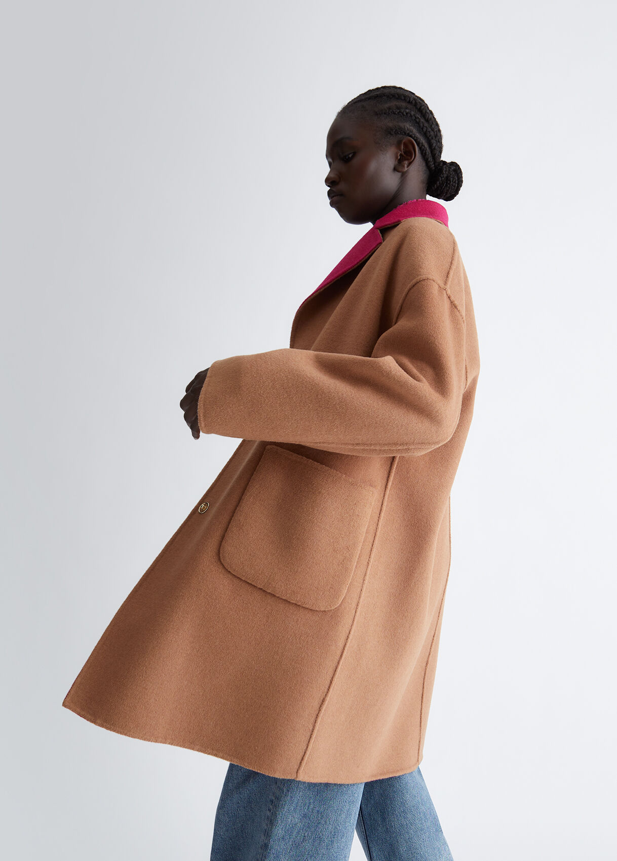 Reversible wool blend coat
