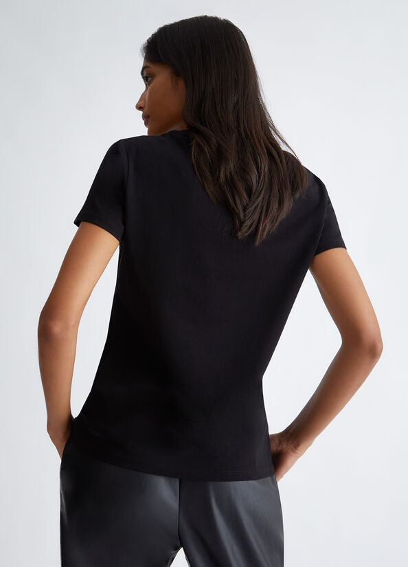 T-shirt con stampa e strass