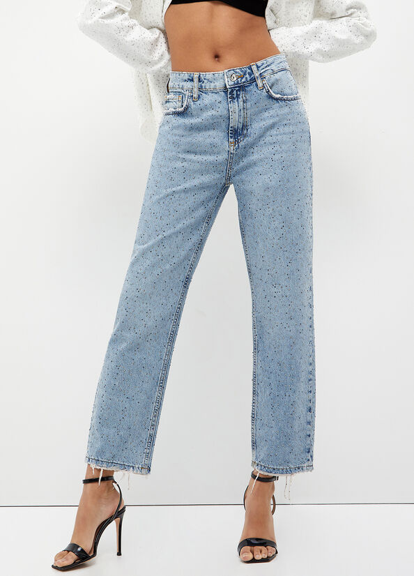 Jeans cropped con strass