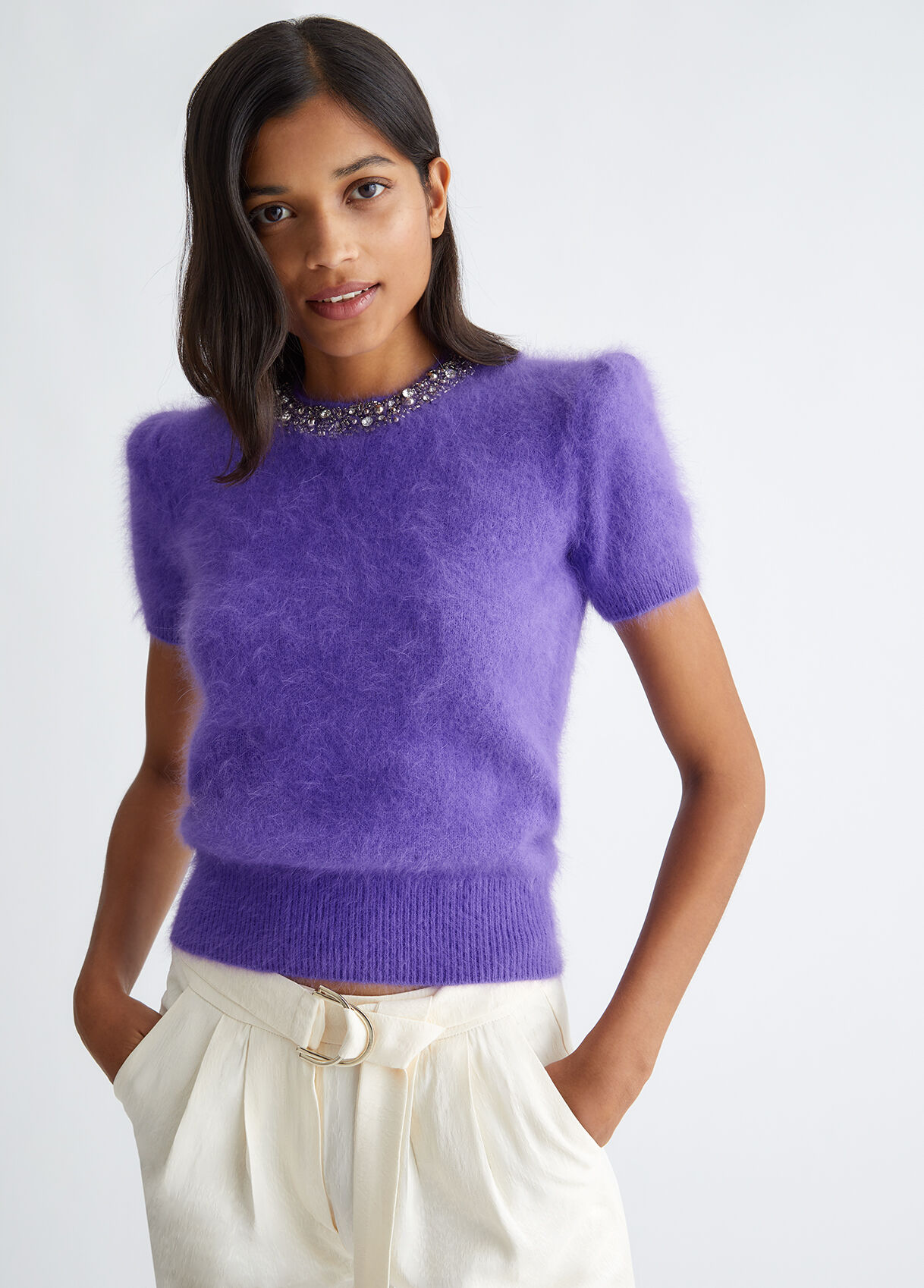 Angora sweater with gemstones