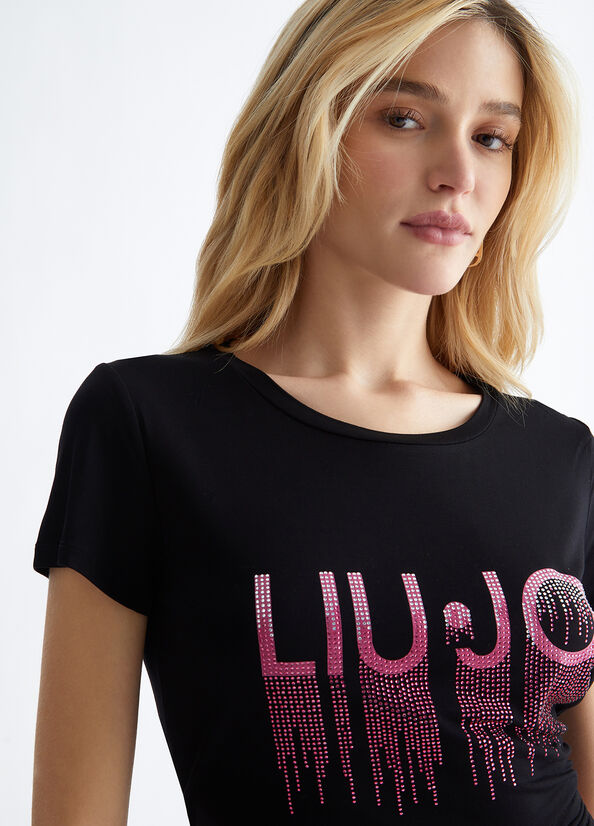 T-shirt con logo e strass