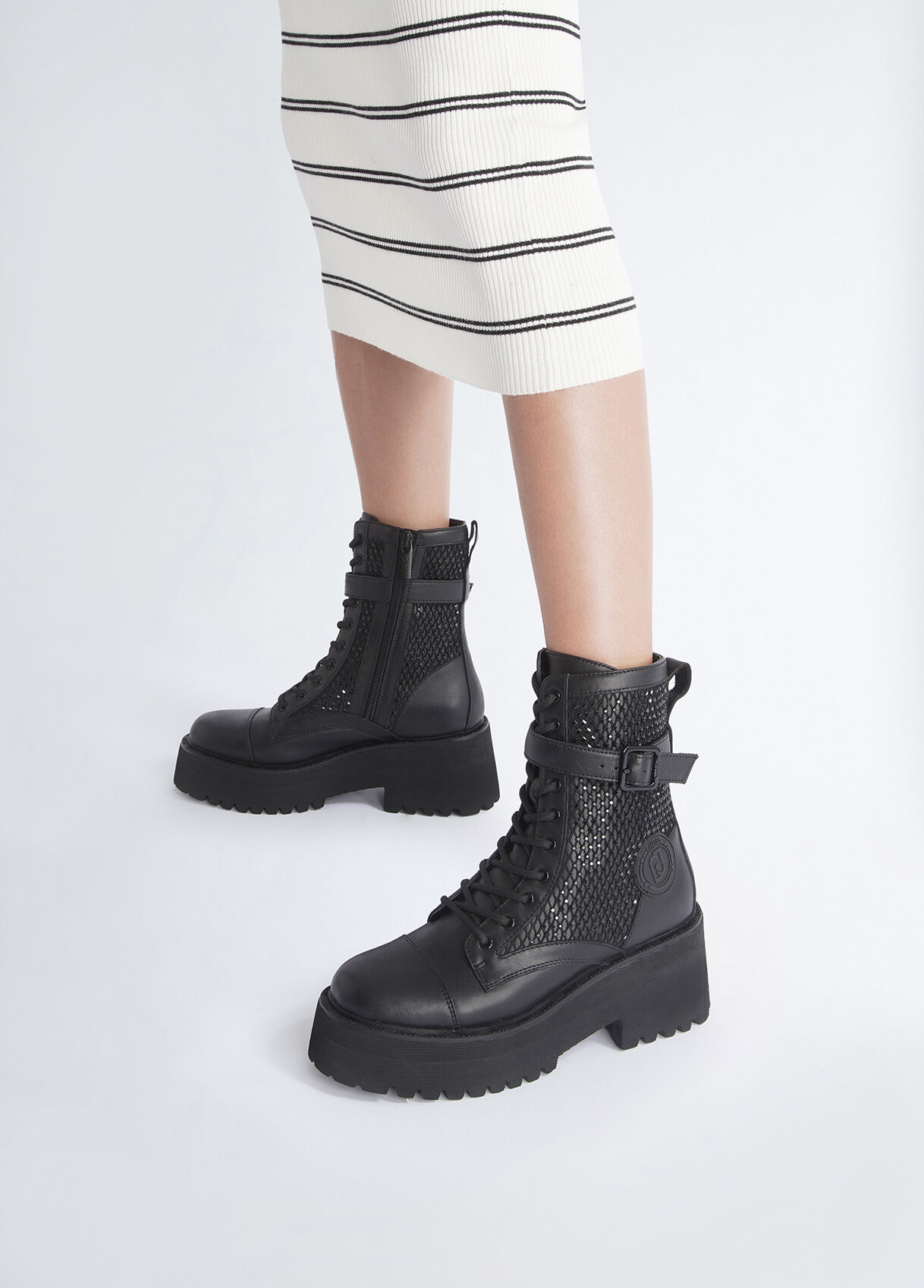 High combat boots with rhinestones