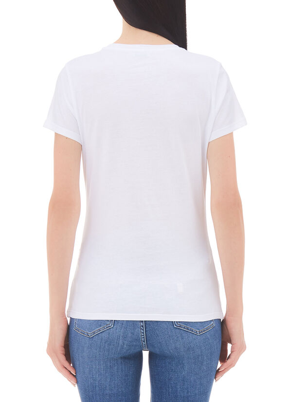 T-shirt con stampa e applicazioni