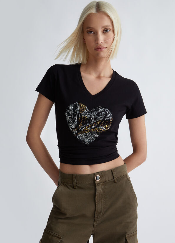 T-shirt ecosostenibile con cuore e strass