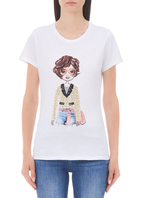 T-shirt con stampa e applicazioni