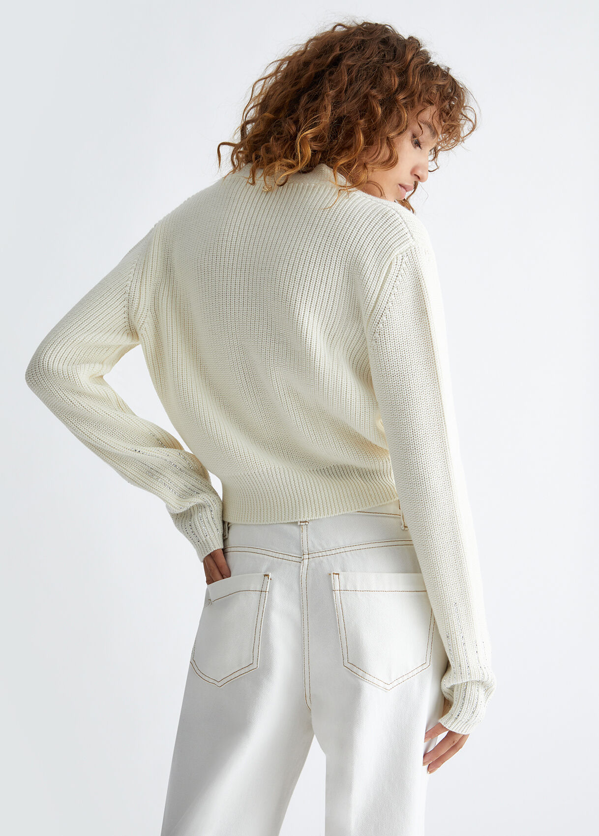Wool cardigan with gemstones