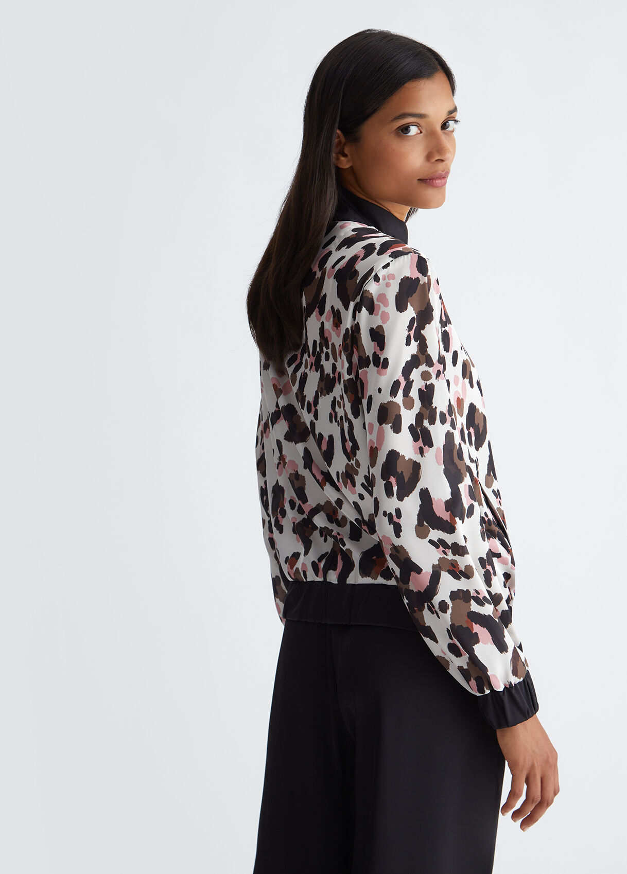 Animal print bomber jacket in satin