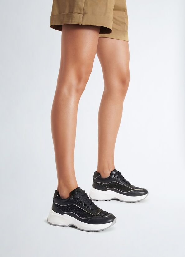 Sneakers nere in pelle e strass