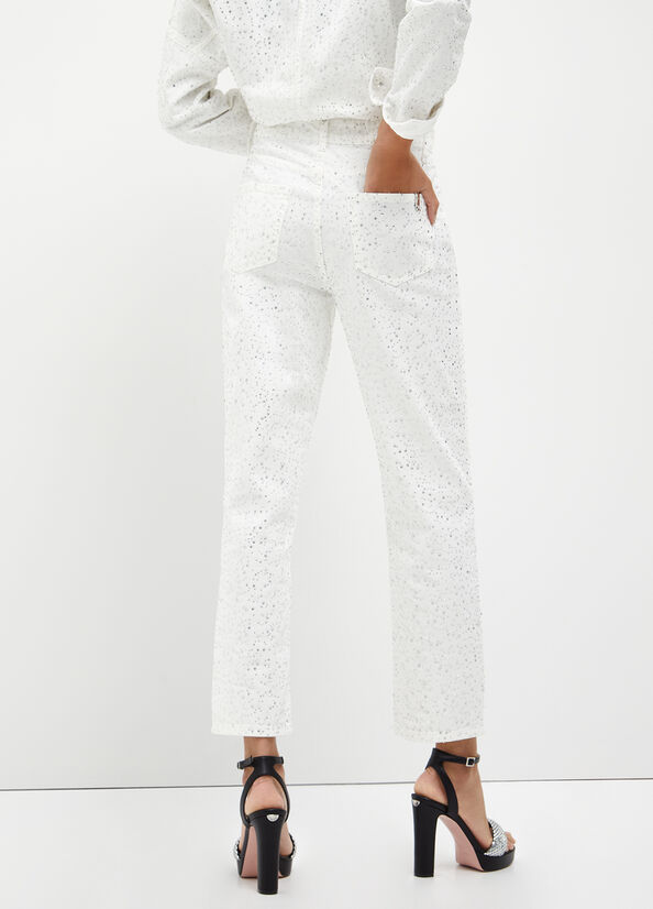 Jeans cropped con strass